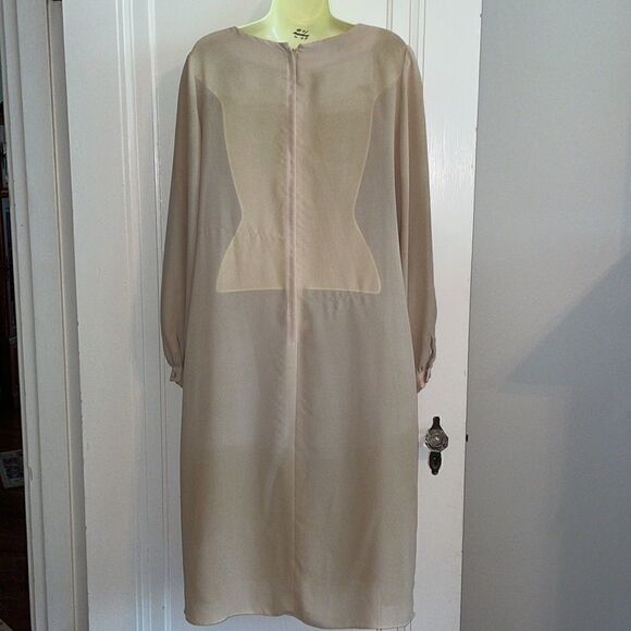 Vtg 70s Tony Ruocco for Alper Schwartz tan semi sheer  shift dress - Picture 7 of 12